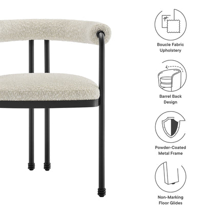 Modway - Turin Curved Back Boucle and Metal Dining Accent Chair by Modway  Bar and Dining Dining Chairs White - EEI-7225-BLK-PRL