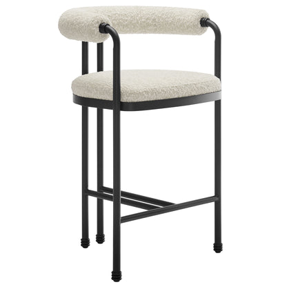 Modway - Turin Curved Back Boucle and Metal Counter Stool by Modway  Bar and Dining Bar and Counter Stools White - EEI-7226-BLK-PRL
