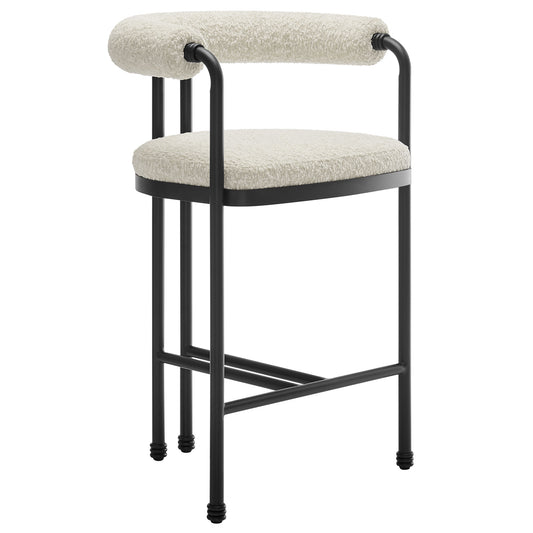 Modway - Turin Curved Back Boucle and Metal Counter Stool by Modway  Bar and Dining Bar and Counter Stools White - EEI-7226-BLK-PRL