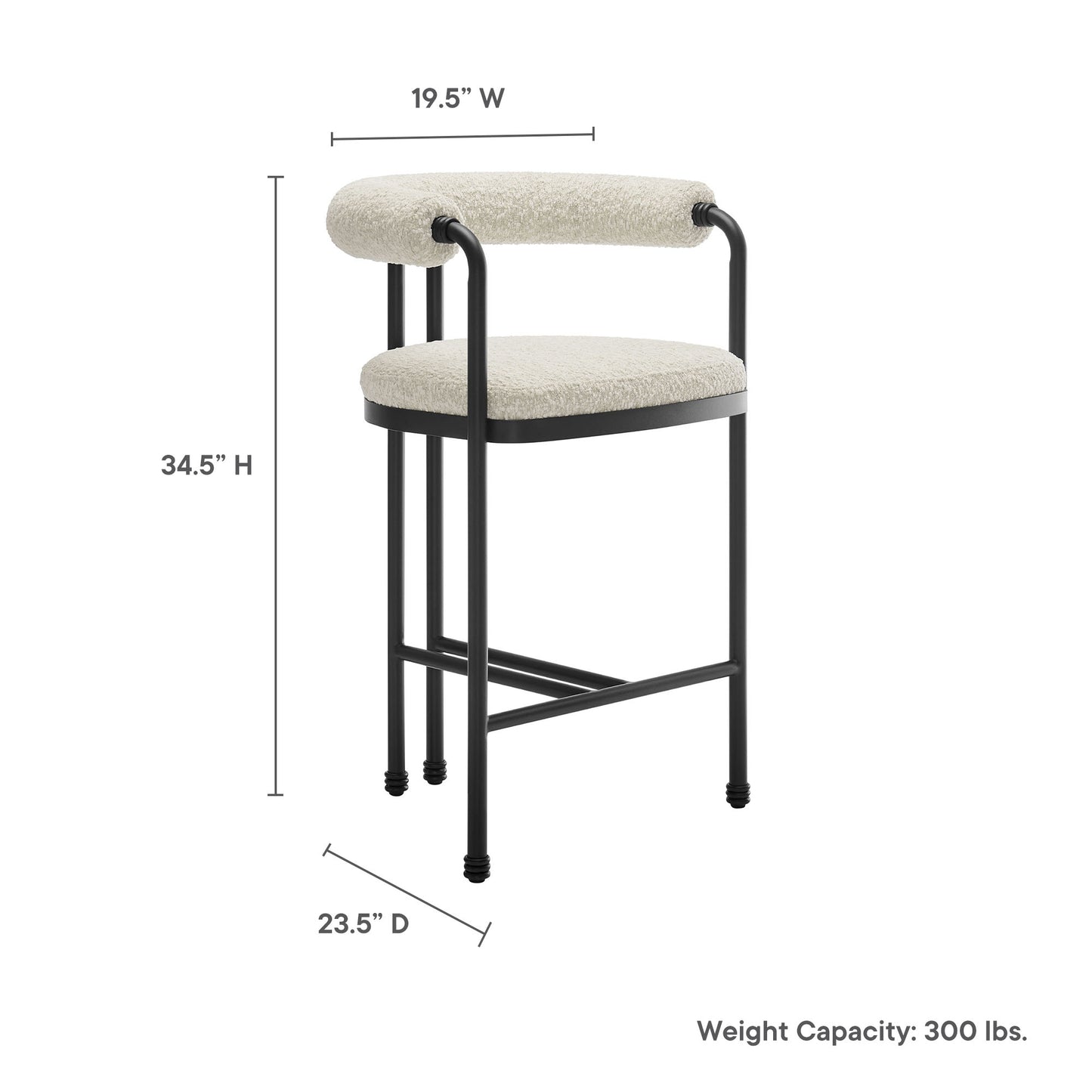 Modway - Turin Curved Back Boucle and Metal Counter Stool by Modway  Bar and Dining Bar and Counter Stools White - EEI-7226-BLK-PRL