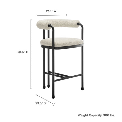 Modway - Turin Curved Back Boucle and Metal Counter Stool by Modway  Bar and Dining Bar and Counter Stools White - EEI-7226-BLK-PRL