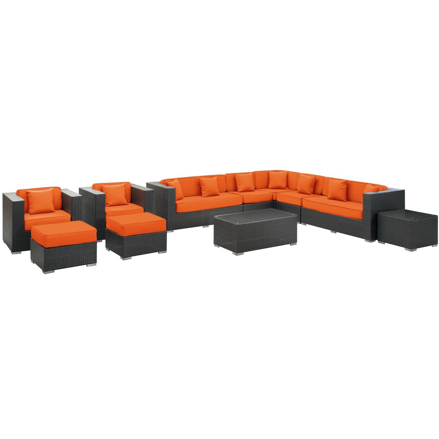 Modway Outlet Cohesion 11 Piece Outdoor Patio Sectional Set by Modway  Outdoor Furniture Furniture Espresso Orange - EEI-723-EXP-ORA-SET