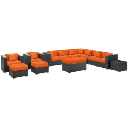 Modway Outlet Cohesion 11 Piece Outdoor Patio Sectional Set by Modway  Outdoor Furniture Furniture Espresso Orange - EEI-723-EXP-ORA-SET
