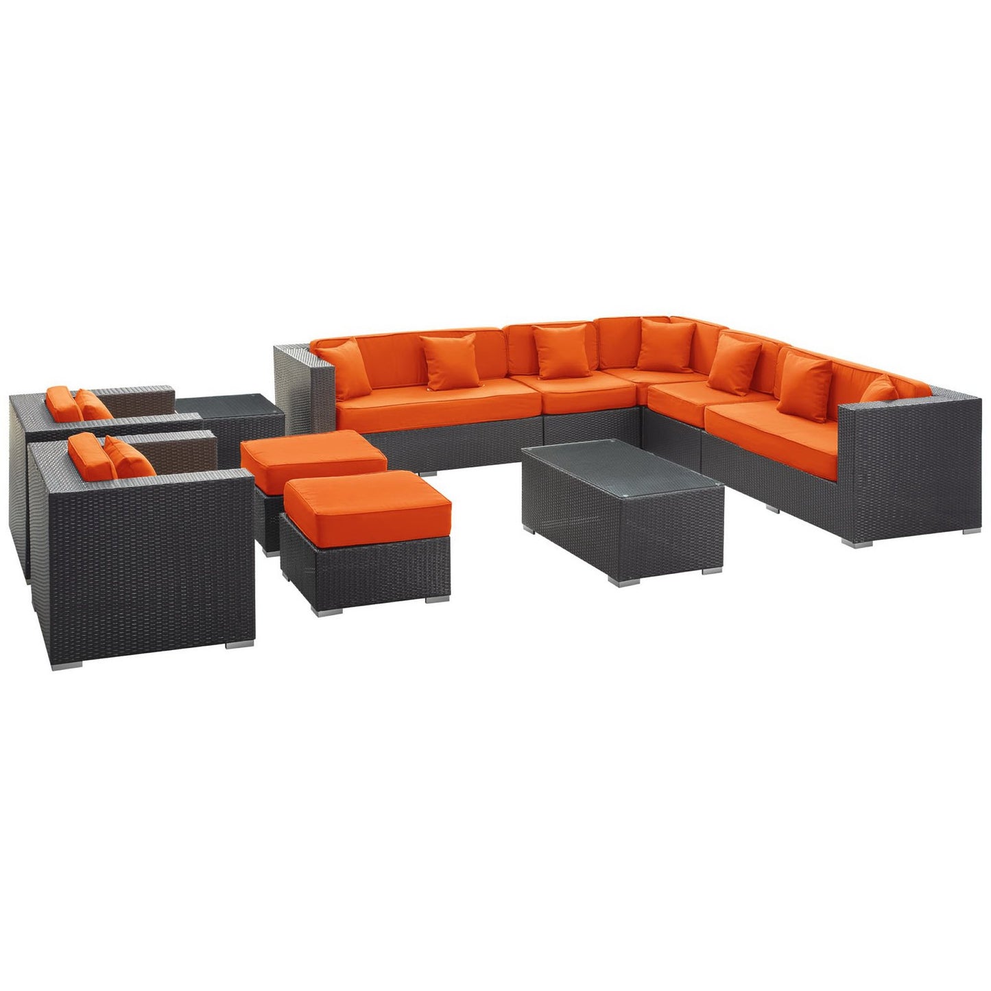 Modway Outlet Cohesion 11 Piece Outdoor Patio Sectional Set by Modway  Outdoor Furniture Furniture Espresso Orange - EEI-723-EXP-ORA-SET