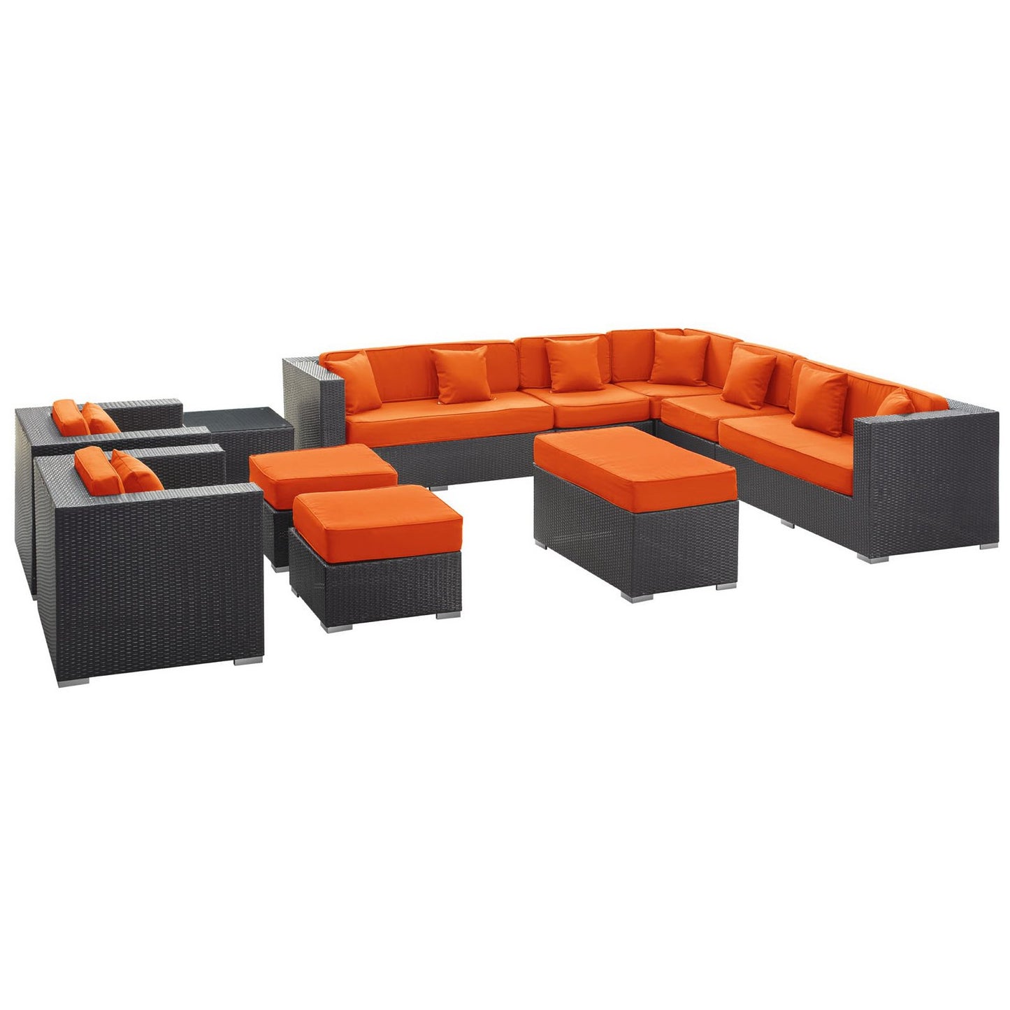 Modway Outlet Cohesion 11 Piece Outdoor Patio Sectional Set by Modway  Outdoor Furniture Furniture Espresso Orange - EEI-723-EXP-ORA-SET