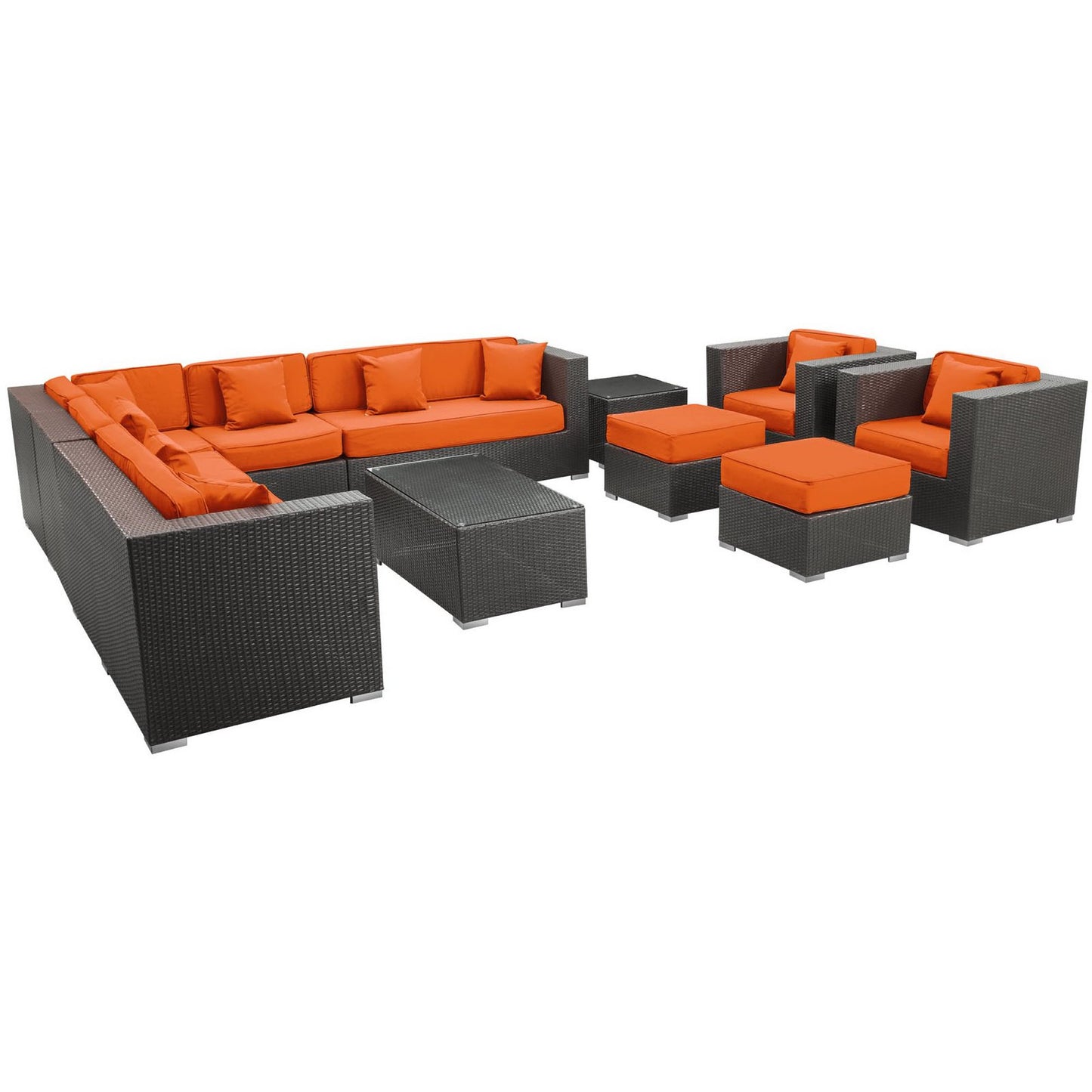 Modway Outlet Cohesion 11 Piece Outdoor Patio Sectional Set by Modway  Outdoor Furniture Furniture Espresso Orange - EEI-723-EXP-ORA-SET