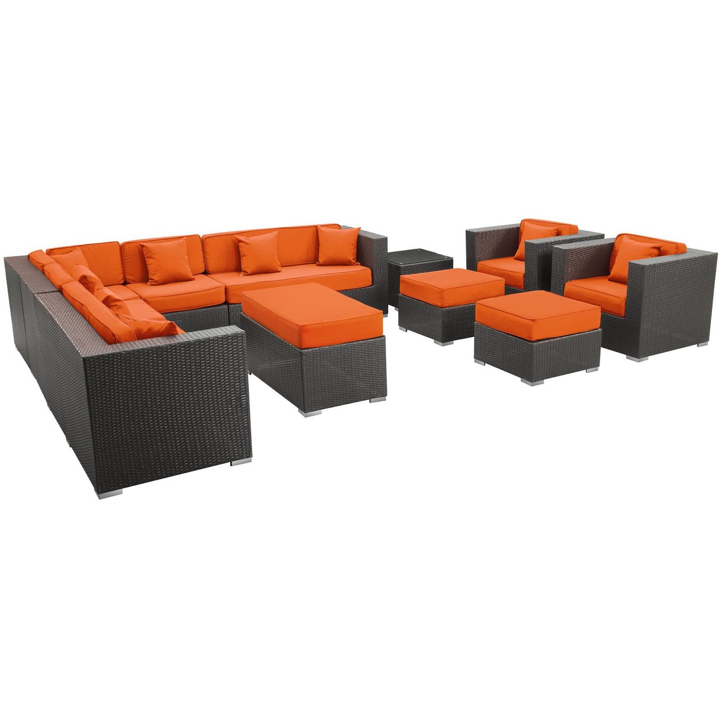 Modway Outlet Cohesion 11 Piece Outdoor Patio Sectional Set by Modway  Outdoor Furniture Furniture Espresso Orange - EEI-723-EXP-ORA-SET