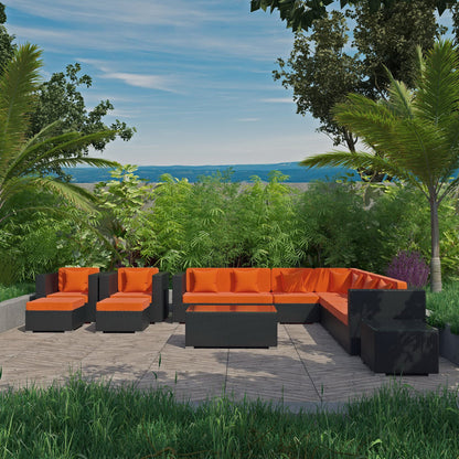 Modway Outlet Cohesion 11 Piece Outdoor Patio Sectional Set by Modway  Outdoor Furniture Furniture Espresso Orange - EEI-723-EXP-ORA-SET
