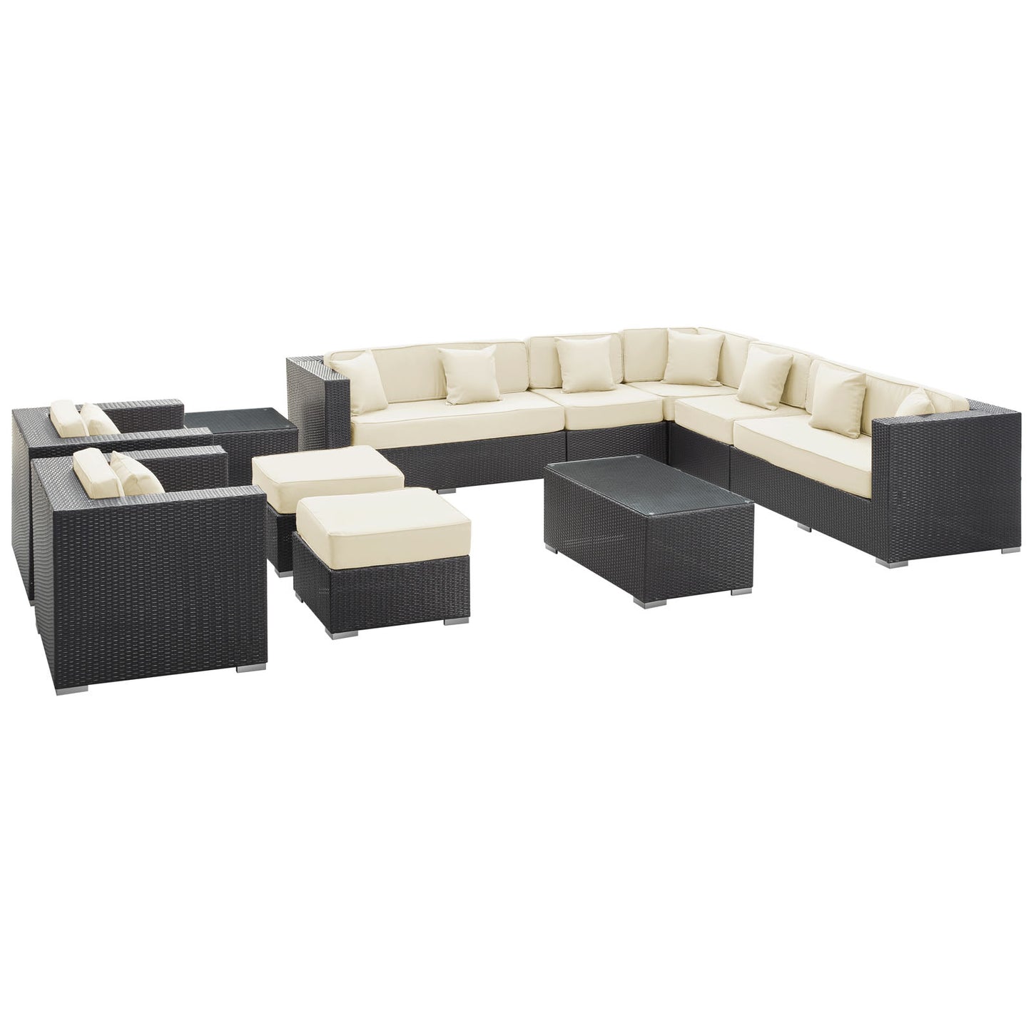 Modway Outlet Cohesion 11 Piece Outdoor Patio Sectional Set by Modway  Outdoor Furniture Furniture Espresso White - EEI-723-EXP-WHI-SET