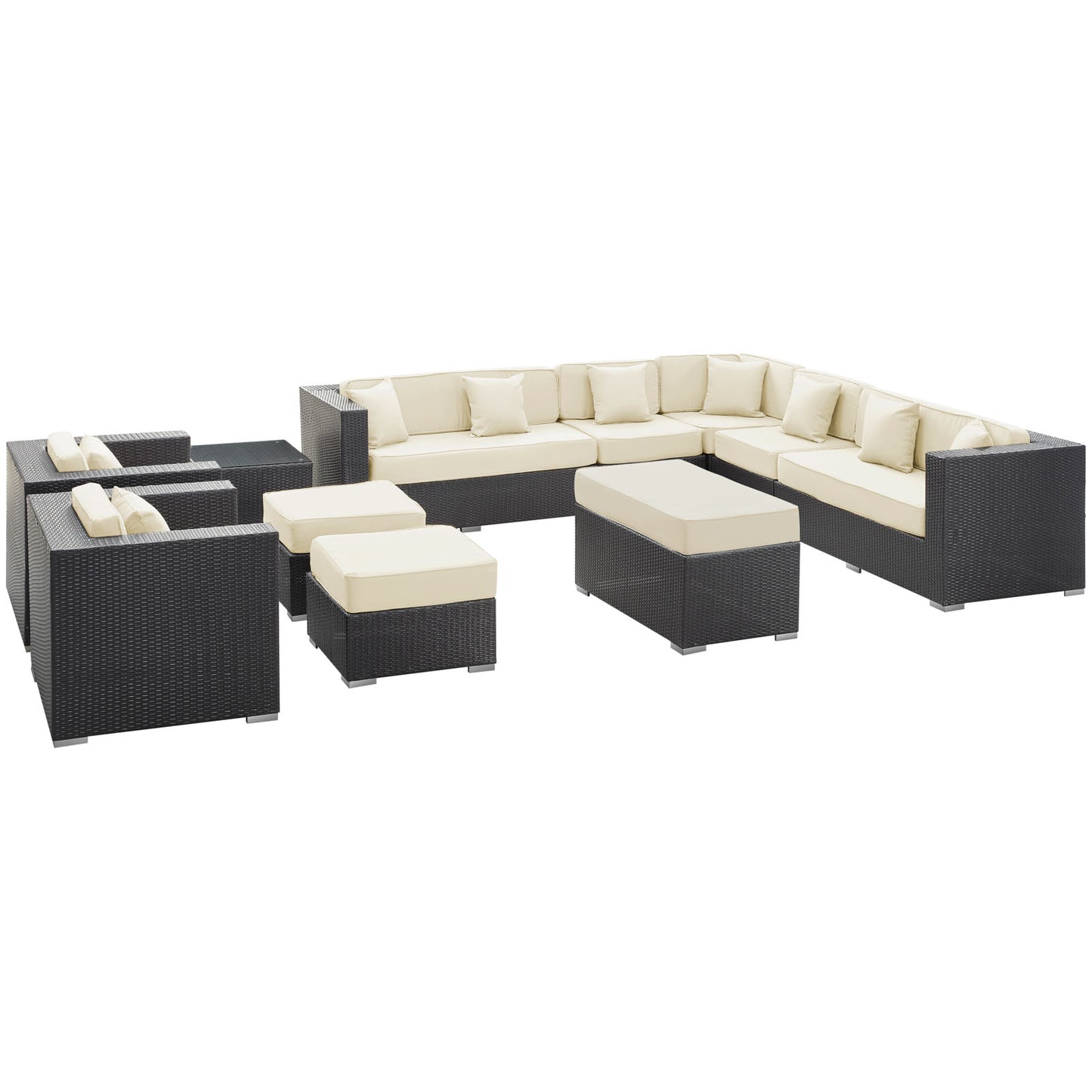 Modway Outlet Cohesion 11 Piece Outdoor Patio Sectional Set by Modway  Outdoor Furniture Furniture Espresso White - EEI-723-EXP-WHI-SET
