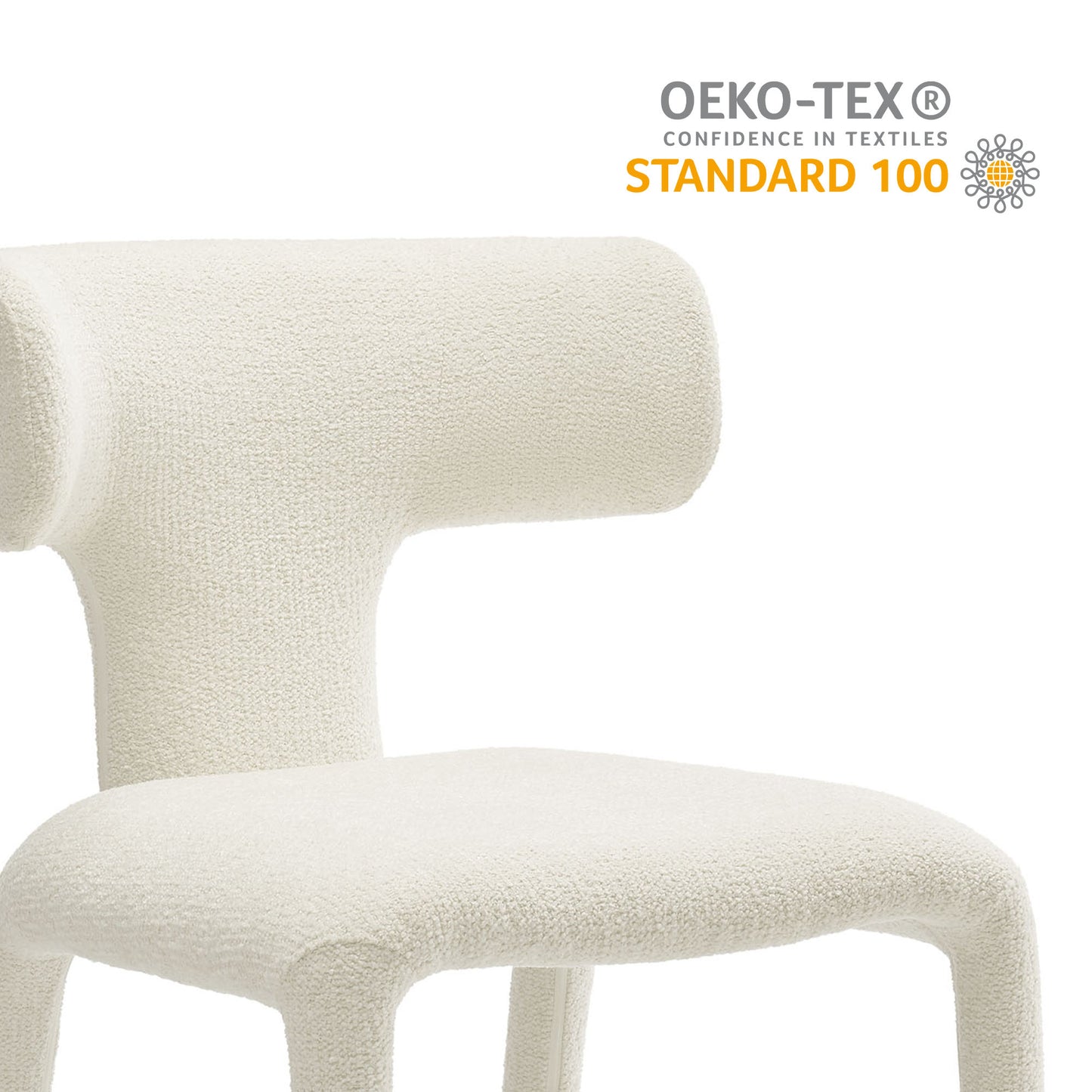 Cream boucle upholstered accent chair with rounded back and arms; textured, modern sculptural design EEI-7230-CRE.