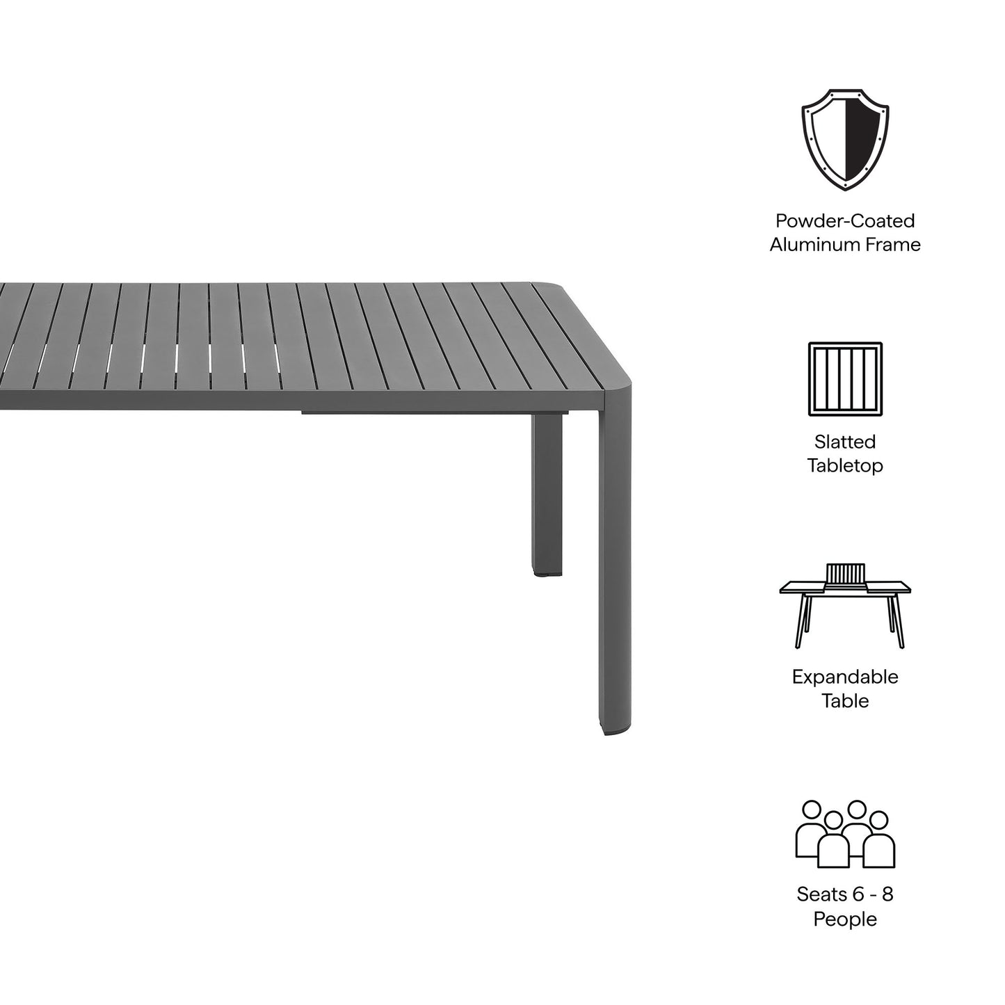 Modway - Tahoe Outdoor Patio Aluminum Extendable Dining Table by Modway  Outdoor Furniture Bar and Dining Gray - EEI-7236-GRY