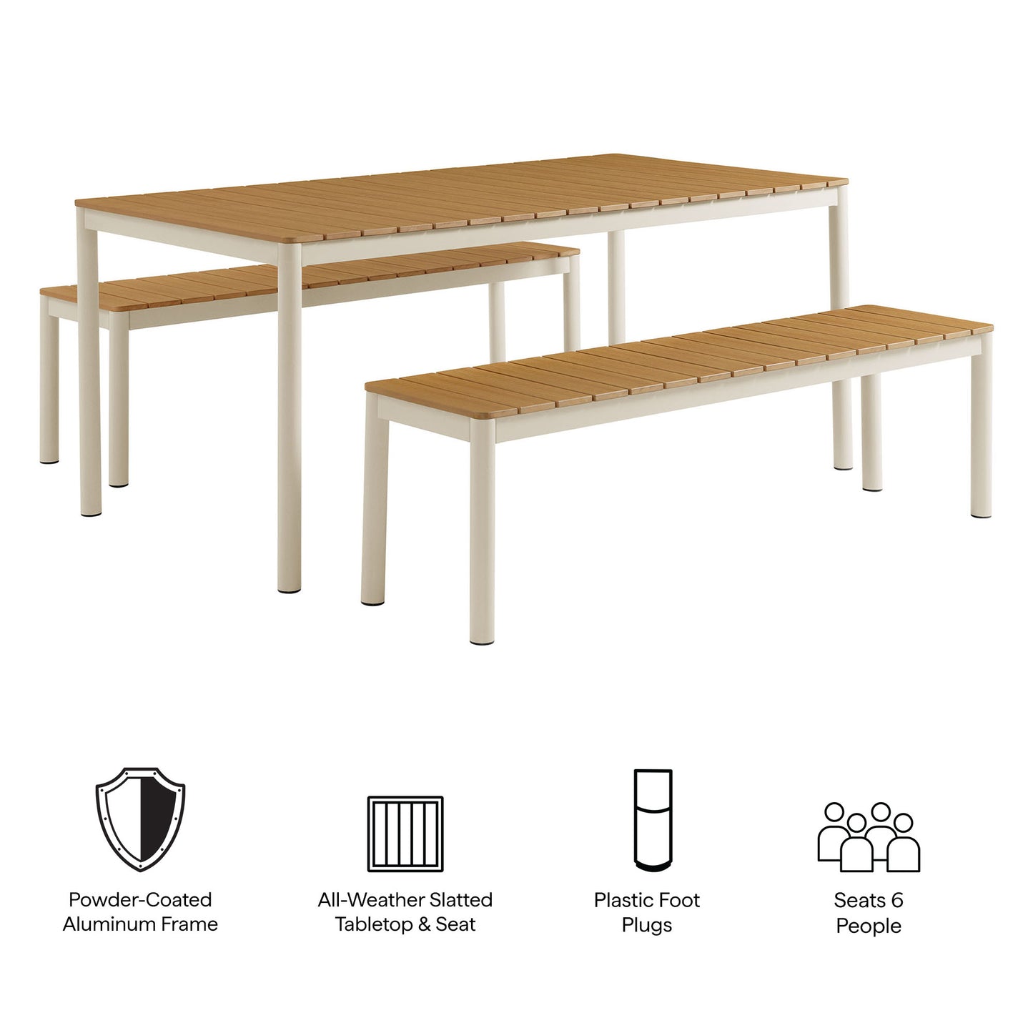 Modway - Finn Outdoor Patio Aluminum Faux Wood Dining Set with Benches by Modway  Outdoor Furniture Bar and Dining Brown - EEI-7239-NAT