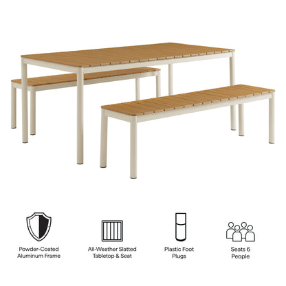 Modway - Finn Outdoor Patio Aluminum Faux Wood Dining Set with Benches by Modway  Outdoor Furniture Bar and Dining Brown - EEI-7239-NAT
