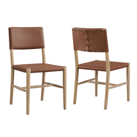 Modway - Dover Wood Vegan Leather Dining Side Chairs Set of 2 by Modway  Bar and Dining Dining Chairs Brown - EEI-7240-NAT-SDL