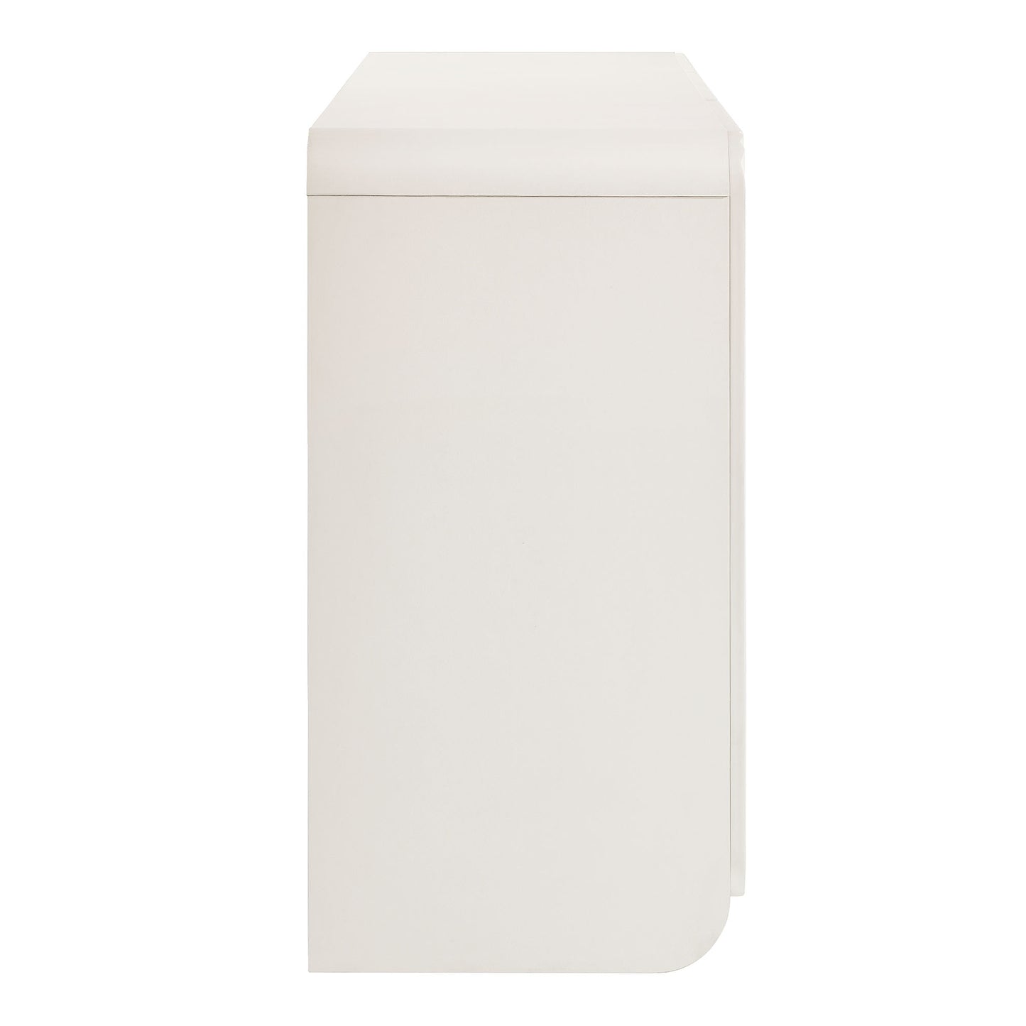 White sideboard storage cabinet with fluted and scalloped detailing