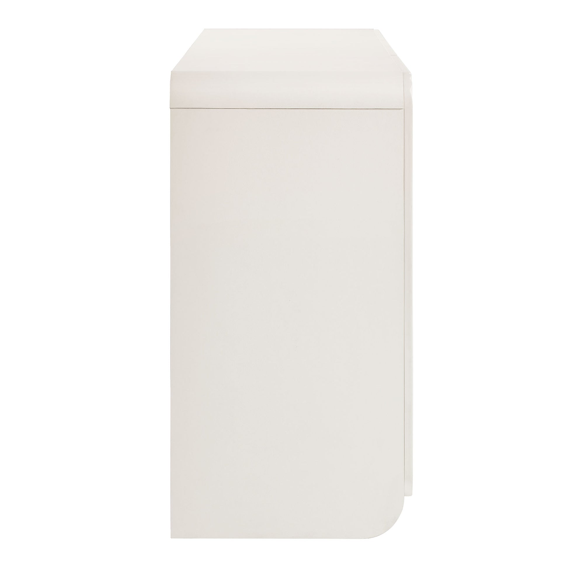 White sideboard storage cabinet with fluted and scalloped detailing