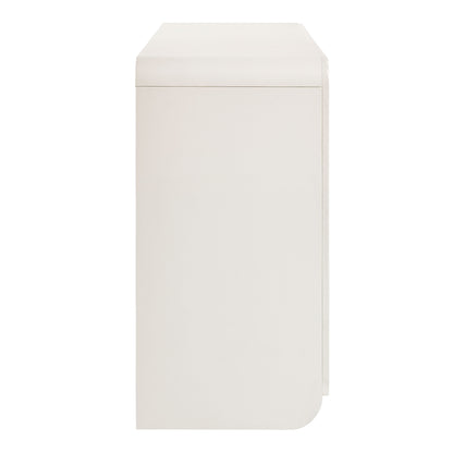 White sideboard storage cabinet with fluted and scalloped detailing