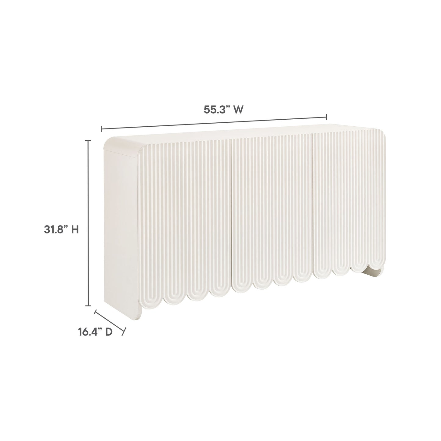 White sideboard storage cabinet, 55.3 in W x 31.8 in H x 16.4 in D.