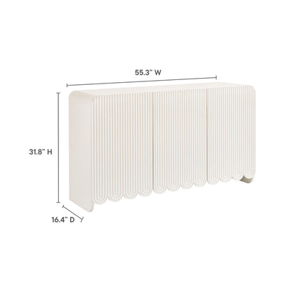 White sideboard storage cabinet, 55.3 in W x 31.8 in H x 16.4 in D.