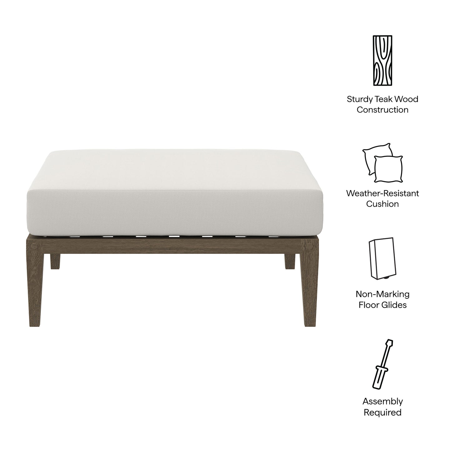 Modway - Northlake Outdoor Patio Teak Ottoman by Modway  Outdoor Furniture Sofa Sectionals White - EEI-7255-WGR-WHI