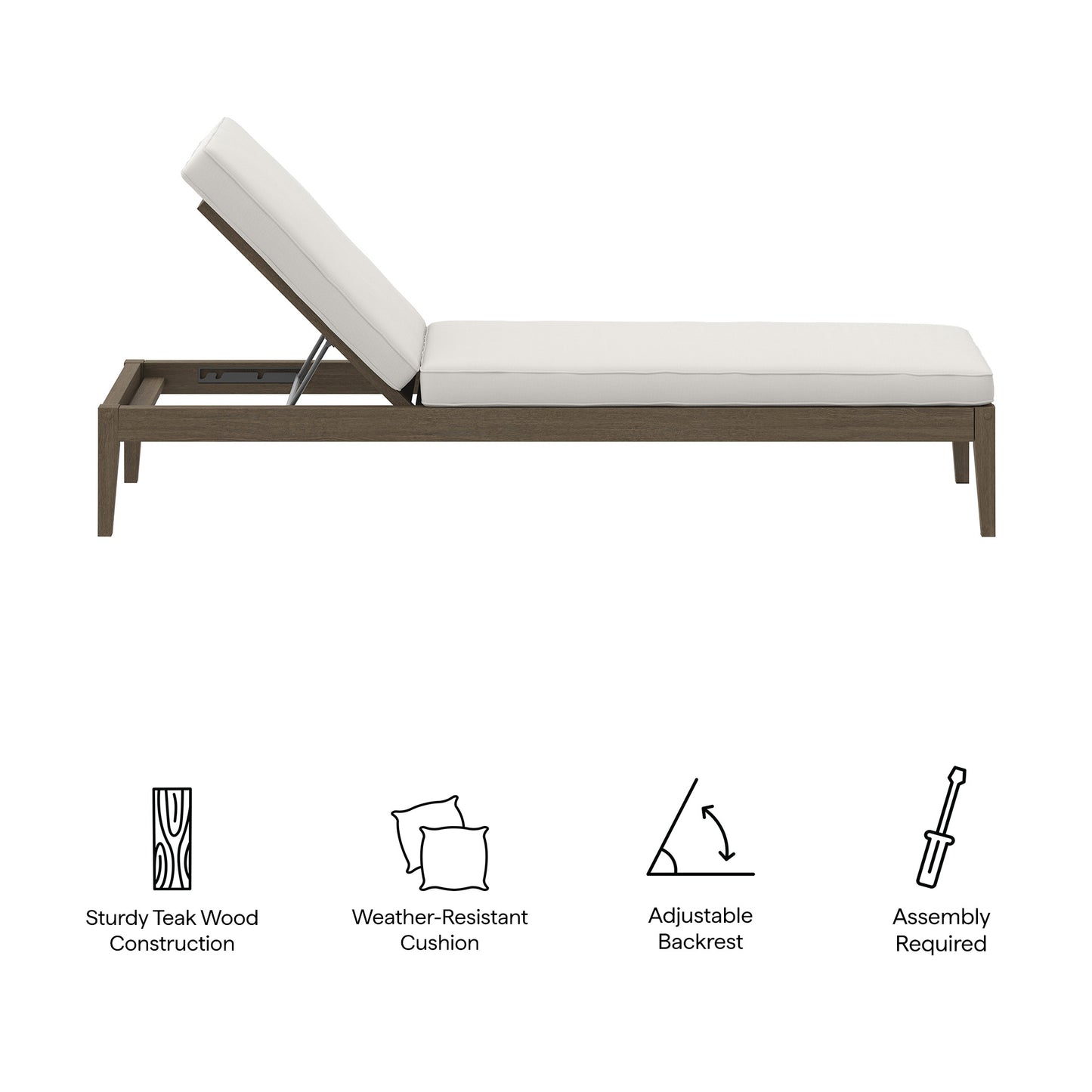 Modway - Northlake Outdoor Patio Teak Chaise Lounge by Modway  Outdoor Furniture Sofa Sectionals White - EEI-7256-WGR-WHI