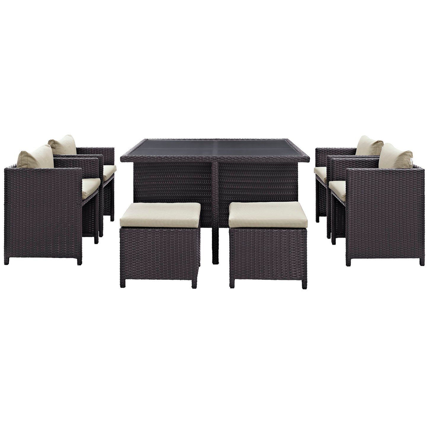 Modway Outlet Inverse 9 Piece Outdoor Patio Dining Set by Modway  Outdoor Furniture Furniture Espresso Beige - EEI-726-EXP-BEI