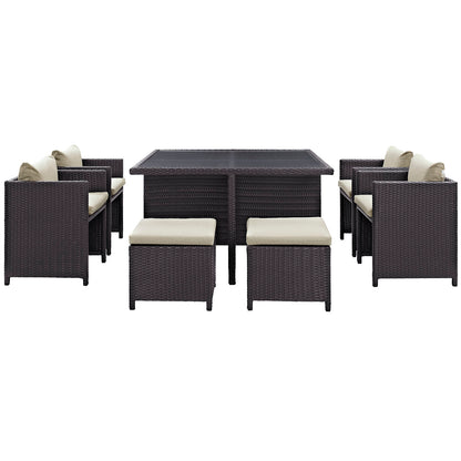 Modway Outlet Inverse 9 Piece Outdoor Patio Dining Set by Modway  Outdoor Furniture Furniture Espresso Beige - EEI-726-EXP-BEI