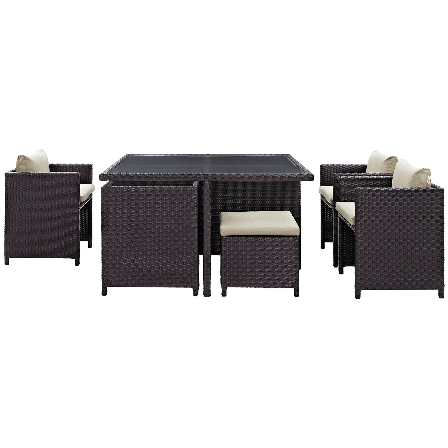Modway Outlet Inverse 9 Piece Outdoor Patio Dining Set by Modway  Outdoor Furniture Furniture Espresso Beige - EEI-726-EXP-BEI