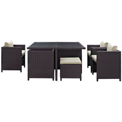 Modway Outlet Inverse 9 Piece Outdoor Patio Dining Set by Modway  Outdoor Furniture Furniture Espresso Beige - EEI-726-EXP-BEI