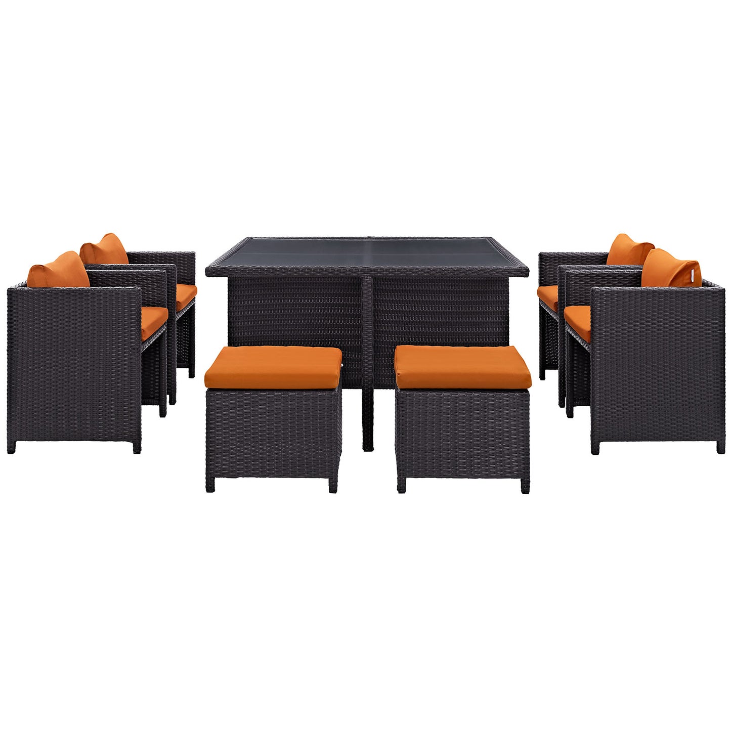 Modway Outlet Inverse 9 Piece Outdoor Patio Dining Set by Modway  Outdoor Furniture Furniture Espresso Orange - EEI-726-EXP-ORA