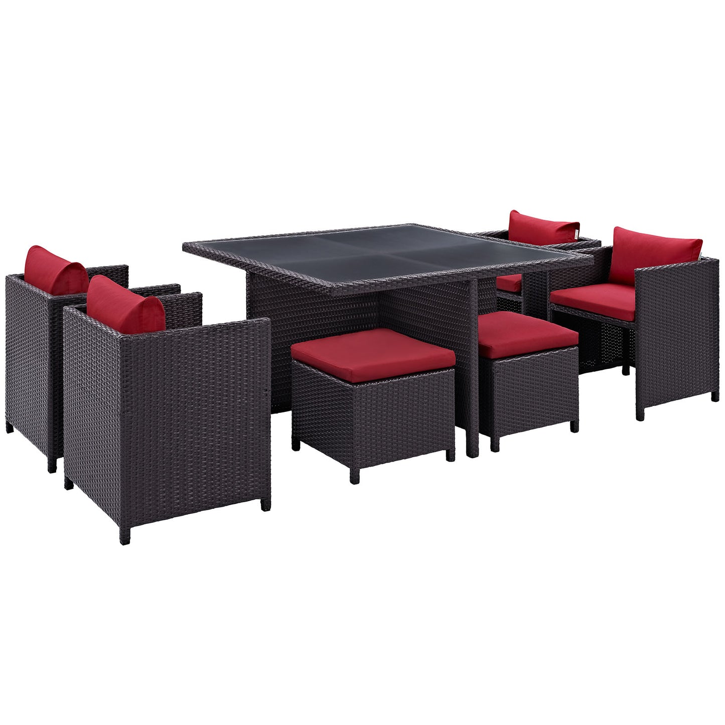 Modway Outlet Inverse 9 Piece Outdoor Patio Dining Set by Modway  Outdoor Furniture Furniture Espresso Red - EEI-726-EXP-RED