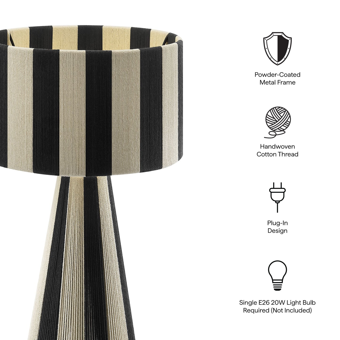 Modway - Renae Handwoven Cotton Thread Striped Table Lamp by Modway  Lighting Table Lamps Black - EEI-7261-BLK