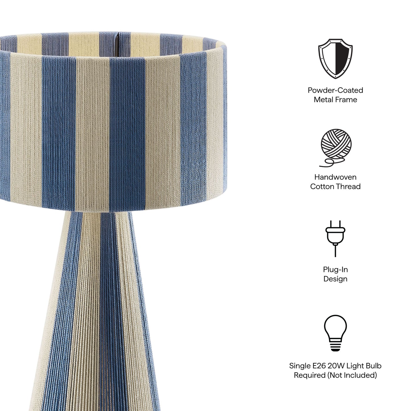 Modway - Renae Handwoven Cotton Thread Striped Table Lamp by Modway  Lighting Table Lamps Blue - EEI-7261-CBL
