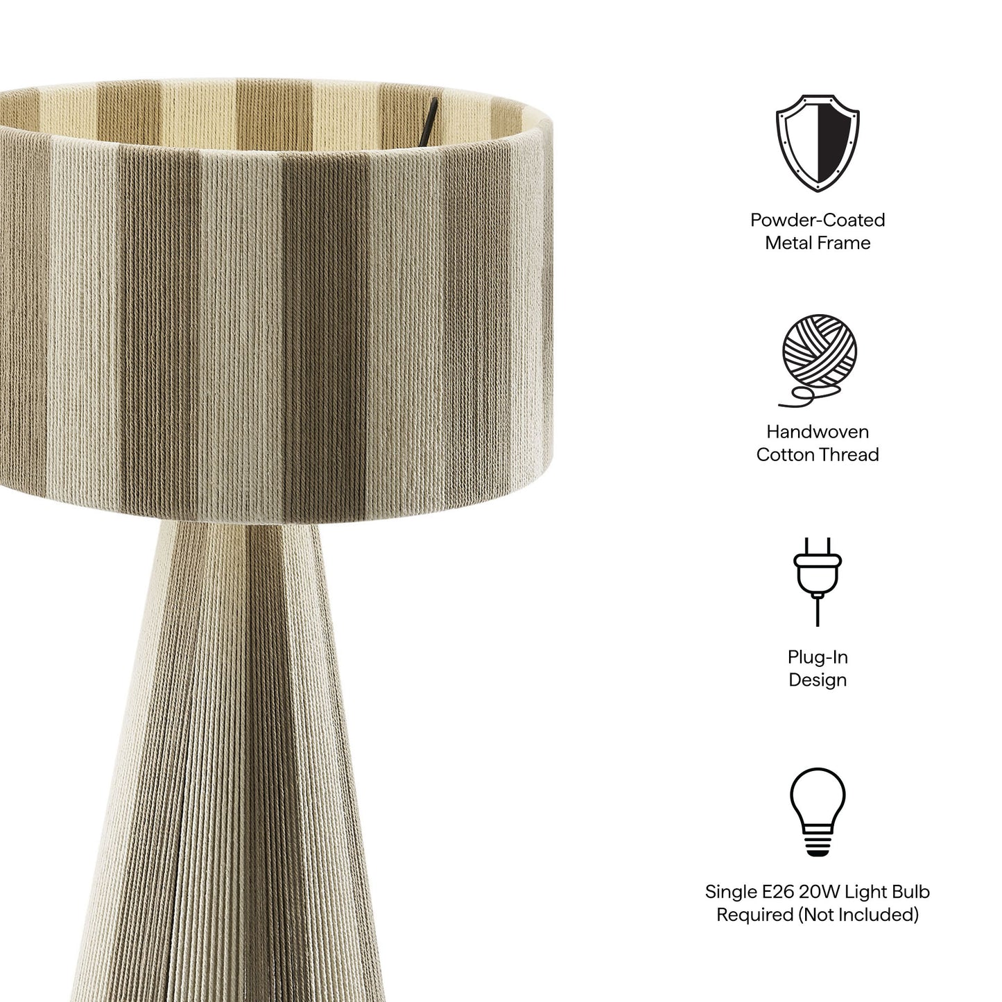 Modway - Renae Handwoven Cotton Thread Striped Table Lamp by Modway  Lighting Table Lamps Gray - EEI-7261-COB