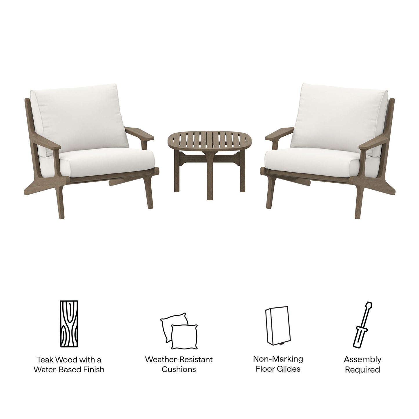 Modway - Saratoga 3-Piece Outdoor Patio Teak Wood Furniture Set with Lounge Chairs and Side Table by Modway  Outdoor Furniture Sofa Sectionals White - EEI-7267-WGR-WHI