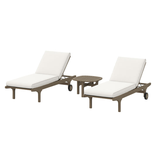 Modway - Saratoga Outdoor Patio Teak Wood 3-Piece Chaise Lounge Furniture Set by Modway  Outdoor Furniture Sofa Sectionals White - EEI-7269-WGR-WHI