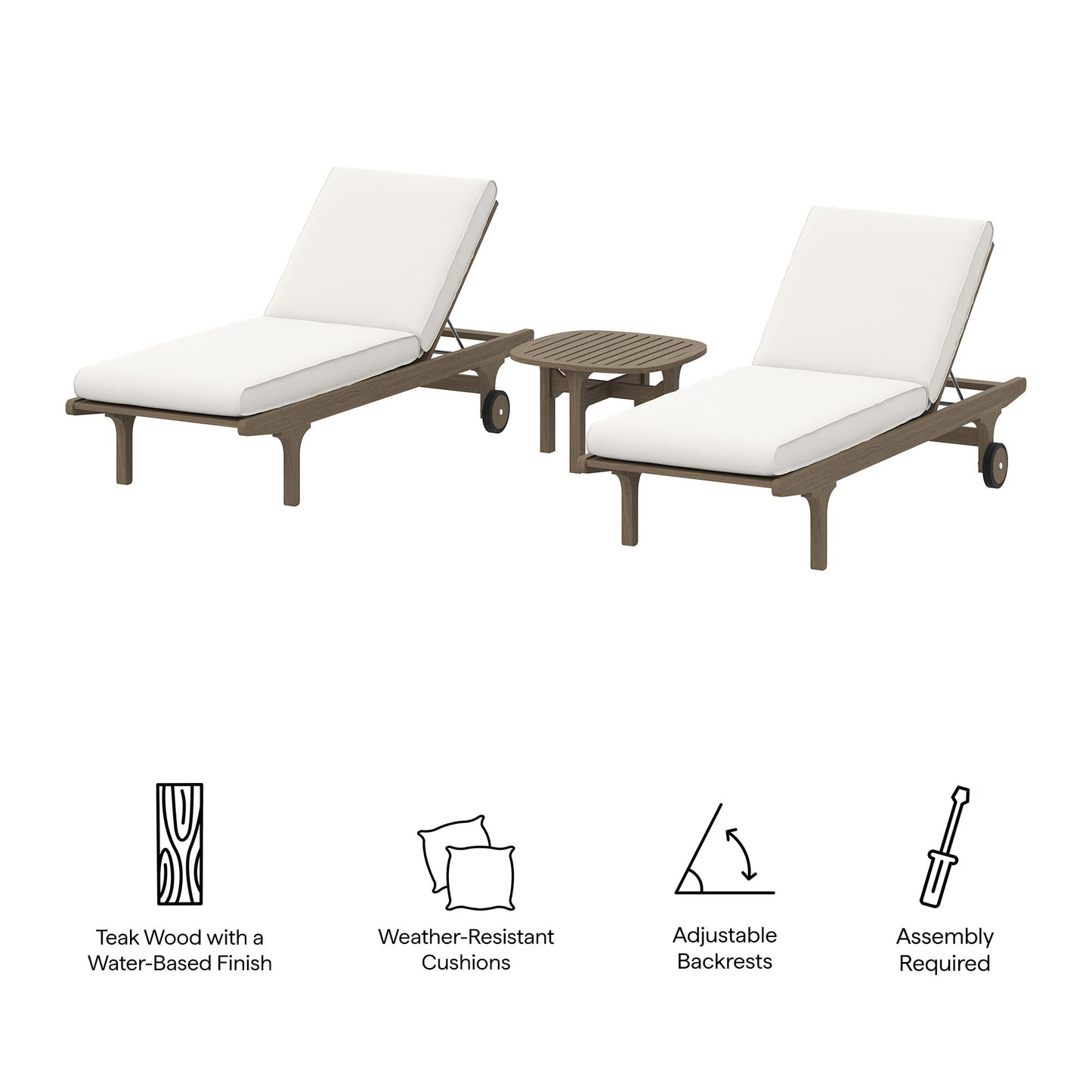 Modway - Saratoga Outdoor Patio Teak Wood 3-Piece Chaise Lounge Furniture Set by Modway  Outdoor Furniture Sofa Sectionals White - EEI-7269-WGR-WHI