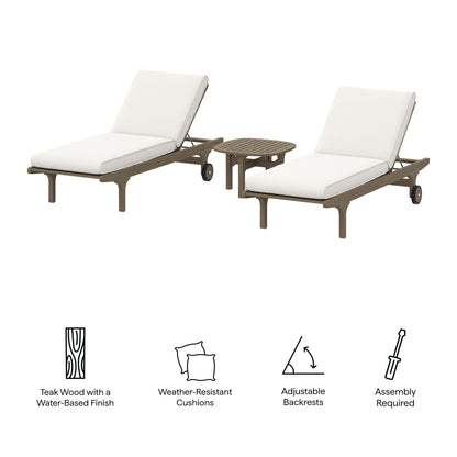 Modway - Saratoga Outdoor Patio Teak Wood 3-Piece Chaise Lounge Furniture Set by Modway  Outdoor Furniture Sofa Sectionals White - EEI-7269-WGR-WHI