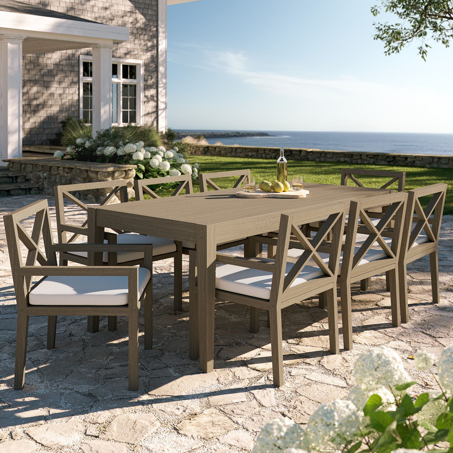 Modway - Northlake 9-Piece Outdoor Patio Teak Wood Dining Set by Modway  Outdoor Furniture Bar and Dining Gray - EEI-7271-WGR-WHI
