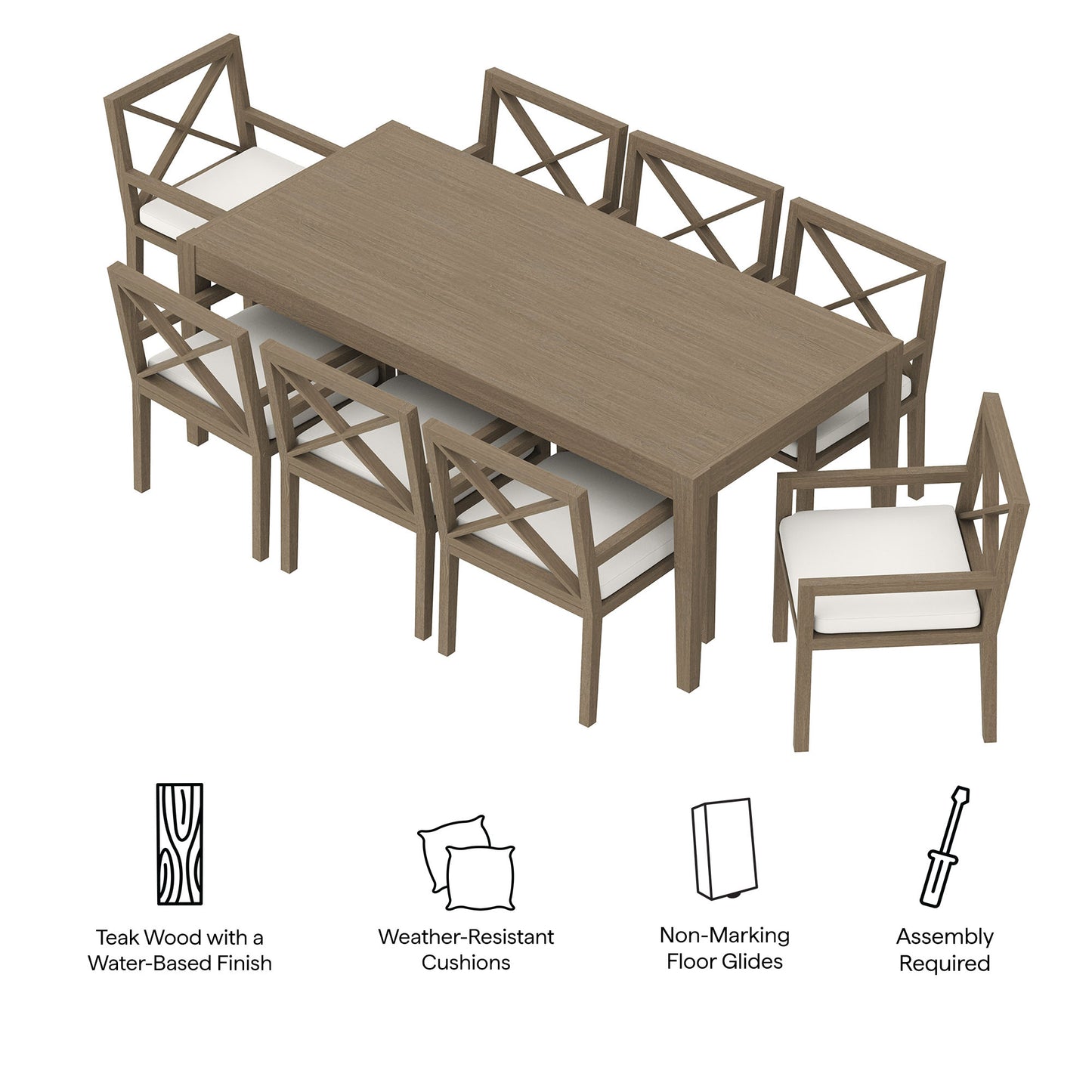 Modway - Northlake 9-Piece Outdoor Patio Teak Wood Dining Set by Modway  Outdoor Furniture Bar and Dining Gray - EEI-7271-WGR-WHI