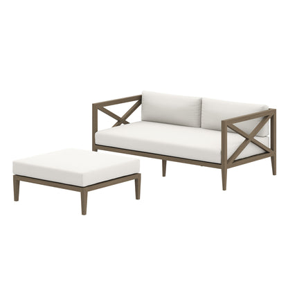 Modway - Northlake Outdoor Patio Teak Wood Loveseat and Ottoman Set by Modway  Outdoor Furniture Sofa Sectionals White - EEI-7273-WGR-WHI