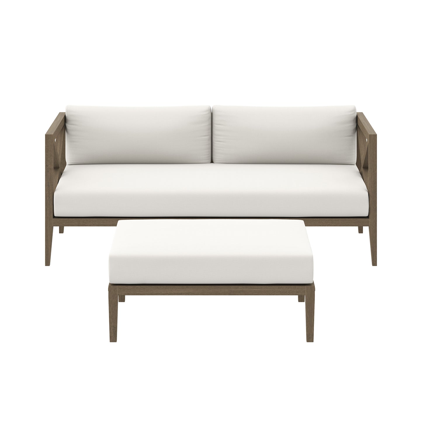 Modway - Northlake Outdoor Patio Teak Wood Loveseat and Ottoman Set by Modway  Outdoor Furniture Sofa Sectionals White - EEI-7273-WGR-WHI