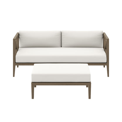 Modway - Northlake Outdoor Patio Teak Wood Loveseat and Ottoman Set by Modway  Outdoor Furniture Sofa Sectionals White - EEI-7273-WGR-WHI