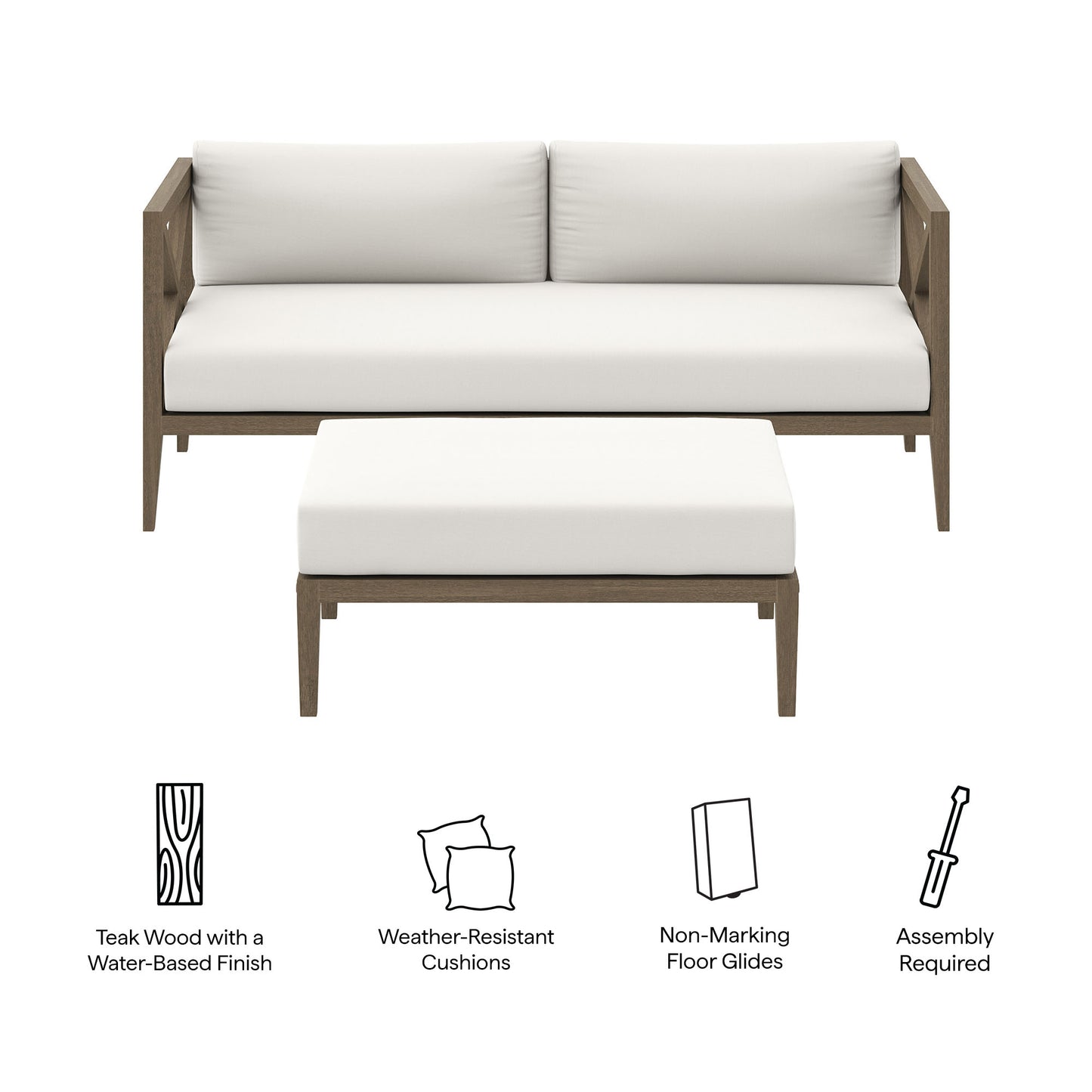 Modway - Northlake Outdoor Patio Teak Wood Loveseat and Ottoman Set by Modway  Outdoor Furniture Sofa Sectionals White - EEI-7273-WGR-WHI