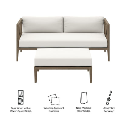 Modway - Northlake Outdoor Patio Teak Wood Loveseat and Ottoman Set by Modway  Outdoor Furniture Sofa Sectionals White - EEI-7273-WGR-WHI