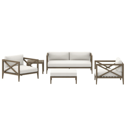 Modway - Northlake 5-Piece Outdoor Patio Teak Wood Furniture Set by Modway  Outdoor Furniture Sofa Sectionals Brown - EEI-7274-WGR-WHI