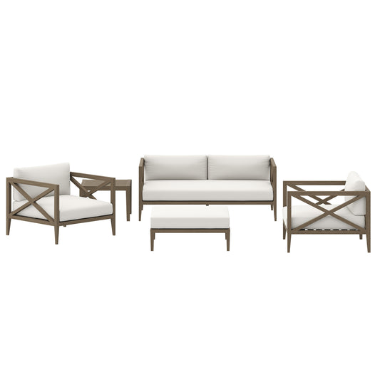Modway - Northlake 5-Piece Outdoor Patio Teak Wood Furniture Set by Modway  Outdoor Furniture Sofa Sectionals Brown - EEI-7274-WGR-WHI
