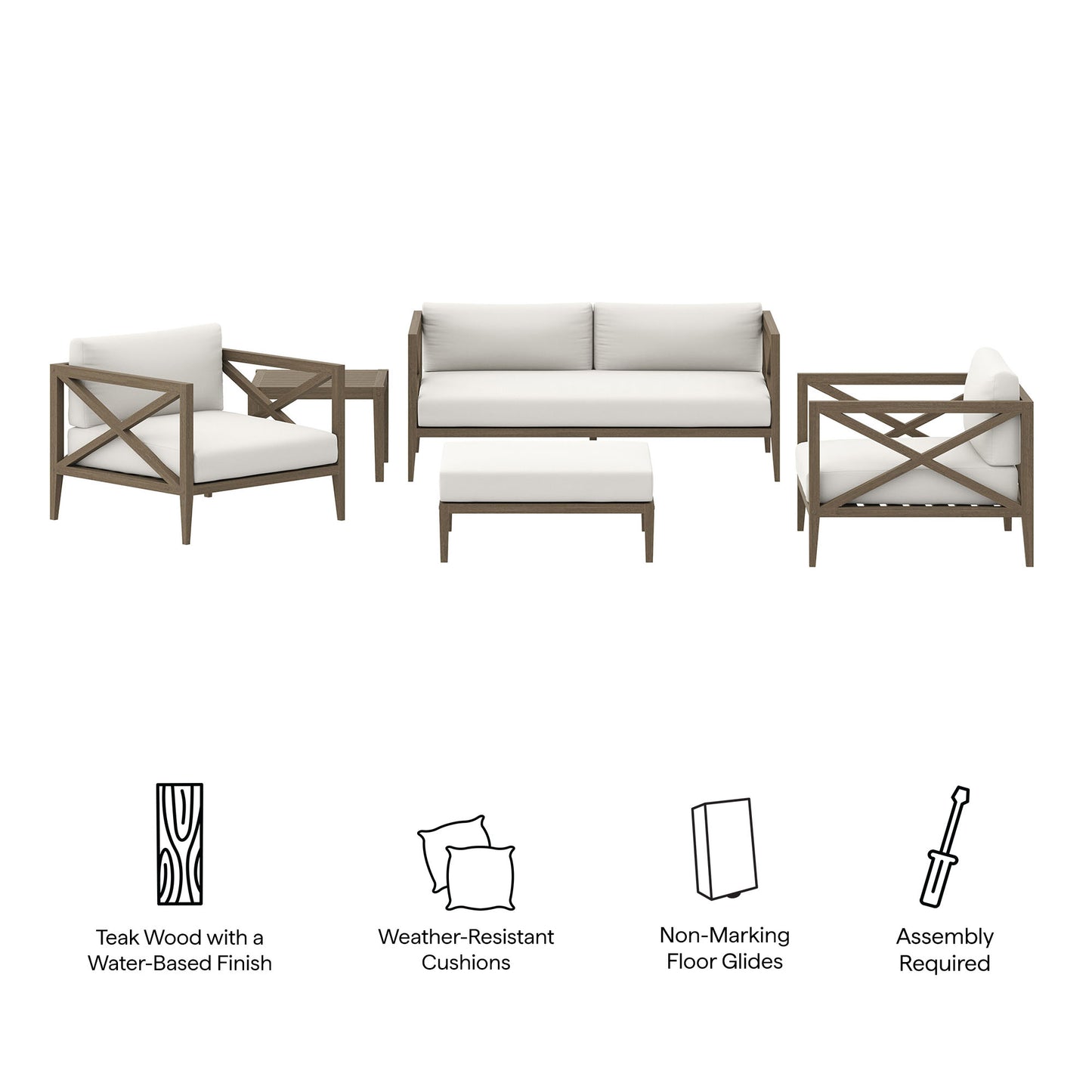 Modway - Northlake 5-Piece Outdoor Patio Teak Wood Furniture Set by Modway  Outdoor Furniture Sofa Sectionals Brown - EEI-7274-WGR-WHI