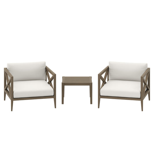 Modway - Northlake 3-Piece Outdoor Patio Teak Wood Furniture Set with Armchair and Side Table by Modway  Outdoor Furniture Sofa Sectionals Brown - EEI-7275-WGR-WHI